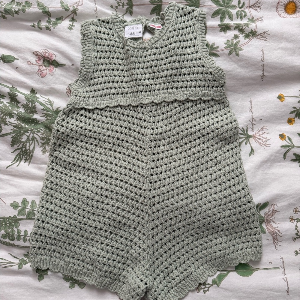 Zara Sage Knit Baby Romper